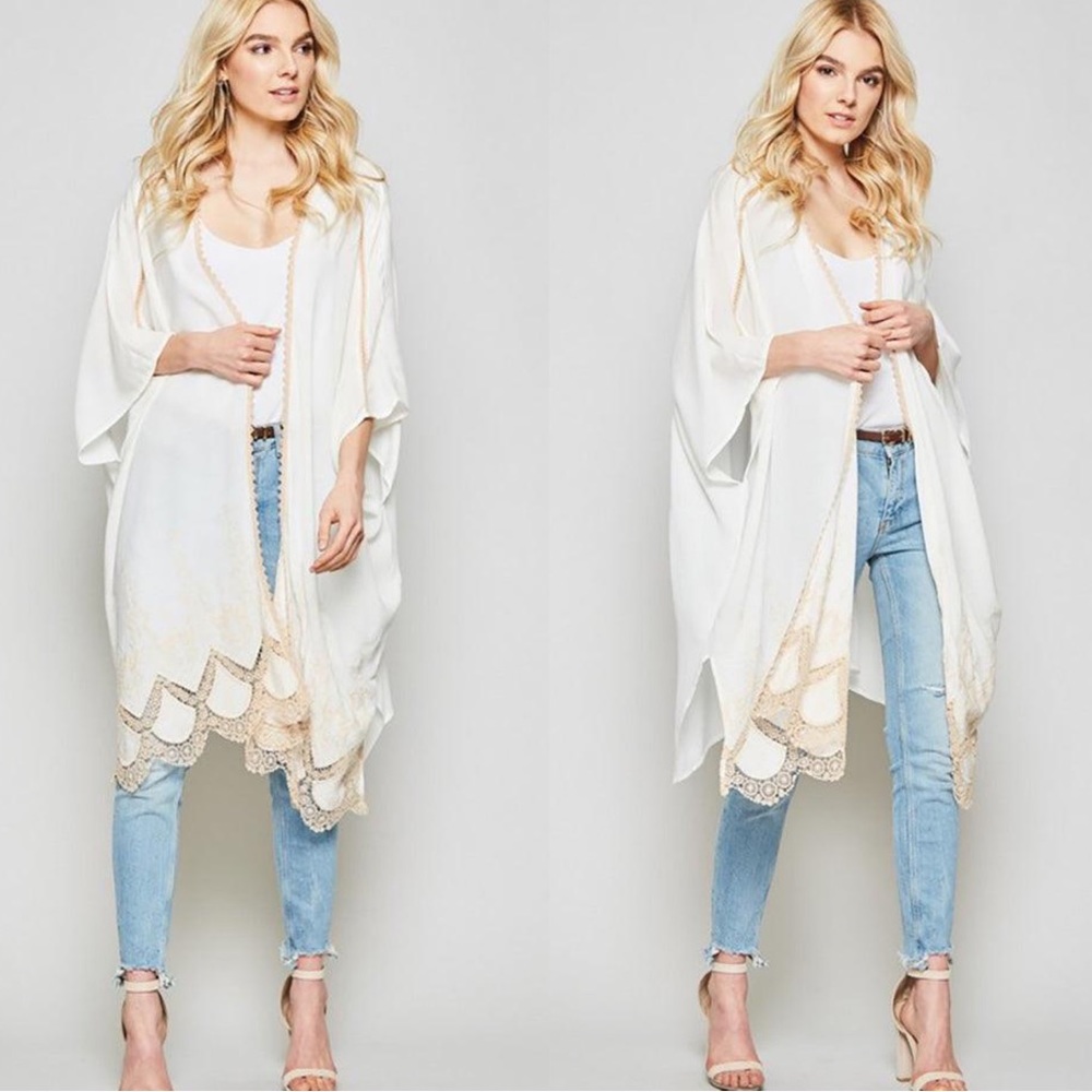 036 Boho lace Embroidered oversized kimono cardigan - Picture 3 of 3